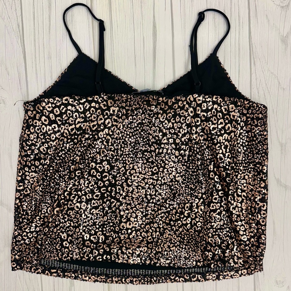 Sincerely Jules Rose Gold & Black Sequined Leopard Print Lined Cami | Size M - Picture 7 of 7